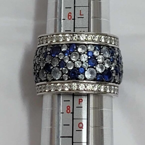 10.45CTW BLUE SAPPHIRE, BLUE & WHITE DIAMOND SIMULANTS RHODIUM size 7 - Picture 7 of 7